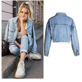 Denim Jacket Women Women Clothing Loose BF Tassel Denim Short Jacket Top Short Denim Jacket