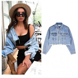 Denim Jacket Women Women Clothing Loose BF Tassel Denim Short Jacket Top Short Denim Jacket