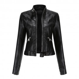 New Leather Coat Women Short Jacket Spring Autumn Stand Collar Lady Leather Jacket Women Clothing Thin Leather Coat