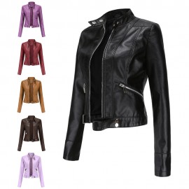 New Leather Coat Women Short Jacket Spring Autumn Stand Collar Lady Leather Jacket Women Clothing Thin Leather Coat