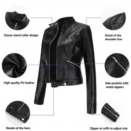 New Leather Coat Women Short Jacket Spring Autumn Stand Collar Lady Leather Jacket Women Clothing Thin Leather Coat