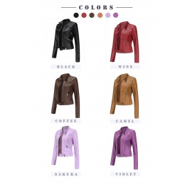 New Leather Coat Women Short Jacket Spring Autumn Stand Collar Lady Leather Jacket Women Clothing Thin Leather Coat