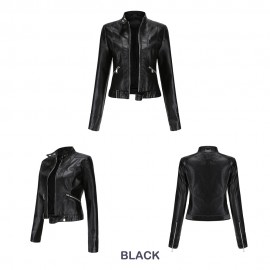 New Leather Coat Women Short Jacket Spring Autumn Stand Collar Lady Leather Jacket Women Clothing Thin Leather Coat