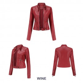 New Leather Coat Women Short Jacket Spring Autumn Stand Collar Lady Leather Jacket Women Clothing Thin Leather Coat