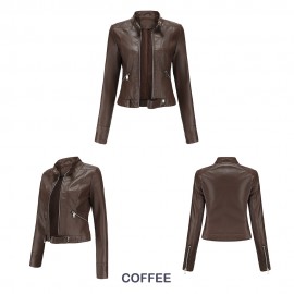 New Leather Coat Women Short Jacket Spring Autumn Stand Collar Lady Leather Jacket Women Clothing Thin Leather Coat