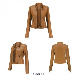 New Leather Coat Women Short Jacket Spring Autumn Stand Collar Lady Leather Jacket Women Clothing Thin Leather Coat
