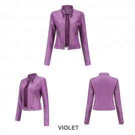 New Leather Coat Women Short Jacket Spring Autumn Stand Collar Lady Leather Jacket Women Clothing Thin Leather Coat