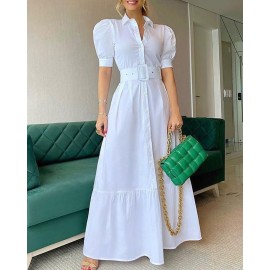 Office Long Short Sleeve Large Swing Dress with Belt