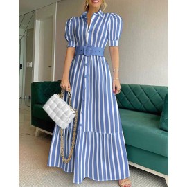 Office Long Short Sleeve Large Swing Dress with Belt