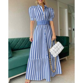 Office Long Short Sleeve Large Swing Dress with Belt