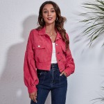 Popular Outdoor Model Real Shot Lantern Sleeve Corduroy Jacket Short Coat Women Loose Long Sleeve Autumn Winter Women Clothing