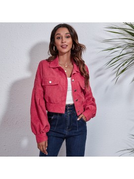Popular Outdoor Model Real Shot Lantern Sleeve Corduroy Jacket Short Coat Women Loose Long Sleeve Autumn Winter Women Clothing