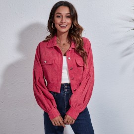 Popular Outdoor Model Real Shot Lantern Sleeve Corduroy Jacket Short Coat Women Loose Long Sleeve Autumn Winter Women Clothing