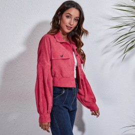 Popular Outdoor Model Real Shot Lantern Sleeve Corduroy Jacket Short Coat Women Loose Long Sleeve Autumn Winter Women Clothing