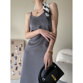 French Acetate Draping Satin Cami Dress Long Women Dress Spring