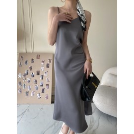 French Acetate Draping Satin Cami Dress Long Women Dress Spring