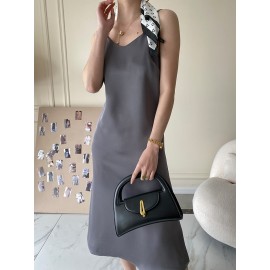 French Acetate Draping Satin Cami Dress Long Women Dress Spring