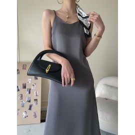 French Acetate Draping Satin Cami Dress Long Women Dress Spring