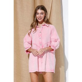Fried Sand Vintage Wash Denim Loose Lantern Sleeve Shirt Dress Popular