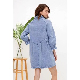 Fried Sand Vintage Wash Denim Loose Lantern Sleeve Shirt Dress Popular