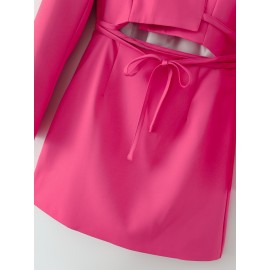 Women Clothing Spring Collared Long Sleeves Cropped Pullover Business Suit Hollow Out Cutout Dress