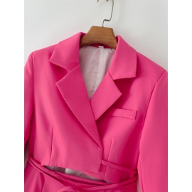 Women Clothing Spring Collared Long Sleeves Cropped Pullover Business Suit Hollow Out Cutout Dress
