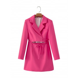 Women Clothing Spring Collared Long Sleeves Cropped Pullover Business Suit Hollow Out Cutout Dress
