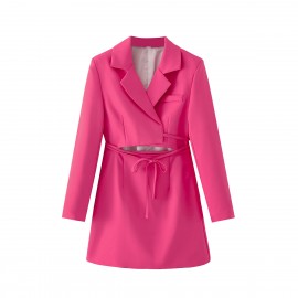 Women Clothing Spring Collared Long Sleeves Cropped Pullover Business Suit Hollow Out Cutout Dress