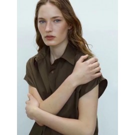 Summer Women Clothing Collared Short Sleeve Breasted Chest Pocket Shirt Dress for Women