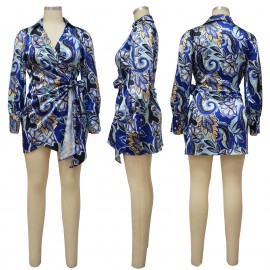 Women Clothing Zebra Print Printed Short V-neck Lace-up Waist Irregular Asymmetric Dress