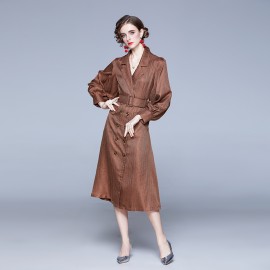 Women A Line Shirt Collared Midi Dress