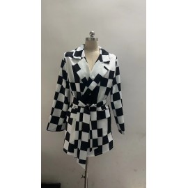 New Lace Up Long Sleeve Plaid Dresses