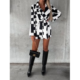 New Lace Up Long Sleeve Plaid Dresses