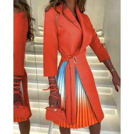 New V Neck Lace Up Waist Middle Sleeve Pleated Dress