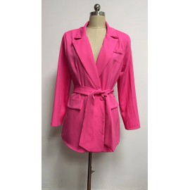 Popular Autumn And Winter Long Sleeve Lace Up Collar Coat Women