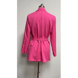 Popular Autumn And Winter Long Sleeve Lace Up Collar Coat Women