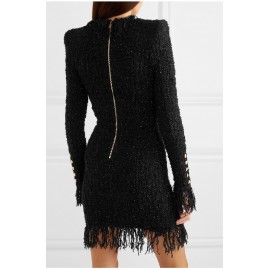 Bright Silk Woolen Tassel Double Breasted V neck Long-Sleeved Slim Fit Short Dress Coat