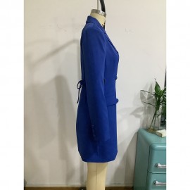 Spring Autumn Women Clothing Wild Coat V Neck Long Sleeve Hollow Out Cutout Thin Collared Blazer Dress
