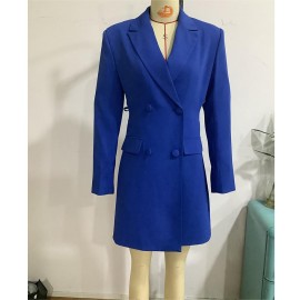 Spring Autumn Women Clothing Wild Coat V Neck Long Sleeve Hollow Out Cutout Thin Collared Blazer Dress