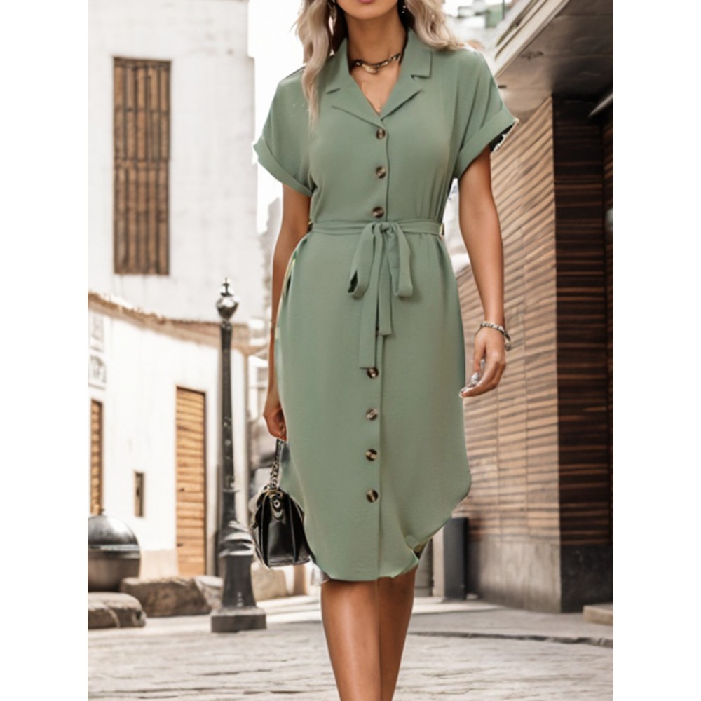 Women Summer Short Sleeved Solid Color Office Blazers Dress