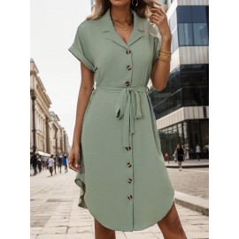 Women Summer Short Sleeved Solid Color Office Blazers Dress