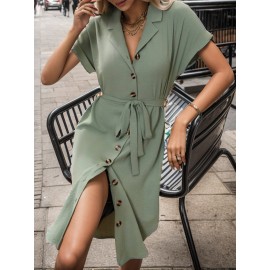 Women Summer Short Sleeved Solid Color Office Blazers Dress