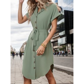 Women Summer Short Sleeved Solid Color Office Blazers Dress
