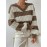 Autumn Winter Lazy Knitwear Loose Women V Neck Retro Contrast Color Striped Sweater