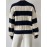 Autumn Winter Lazy Knitwear Loose Women V Neck Retro Contrast Color Striped Sweater