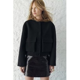 Women Clothing Simple Pocket Bomber Jacket Coat