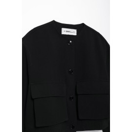 Women Clothing Simple Pocket Bomber Jacket Coat