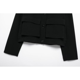 Women Clothing Simple Pocket Bomber Jacket Coat