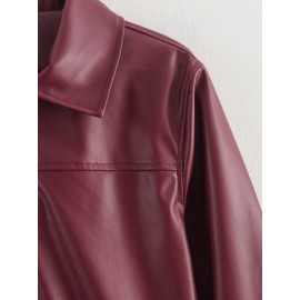 Fall Women Clothing Stylish Simple Zipper Leather Jacket Coat
