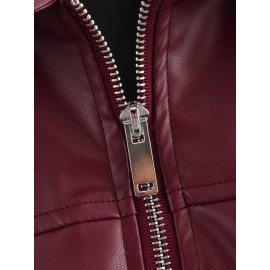 Fall Women Clothing Stylish Simple Zipper Leather Jacket Coat
